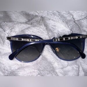 CHANEL GORGEOUS Navy Blue “CC” Logo & Crystal Baguette Polarized Sunglasses